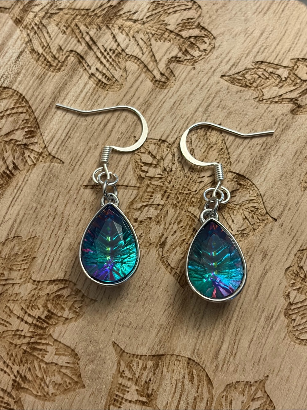 Iridescent Teardrop Dangle Earrings - Multicolor